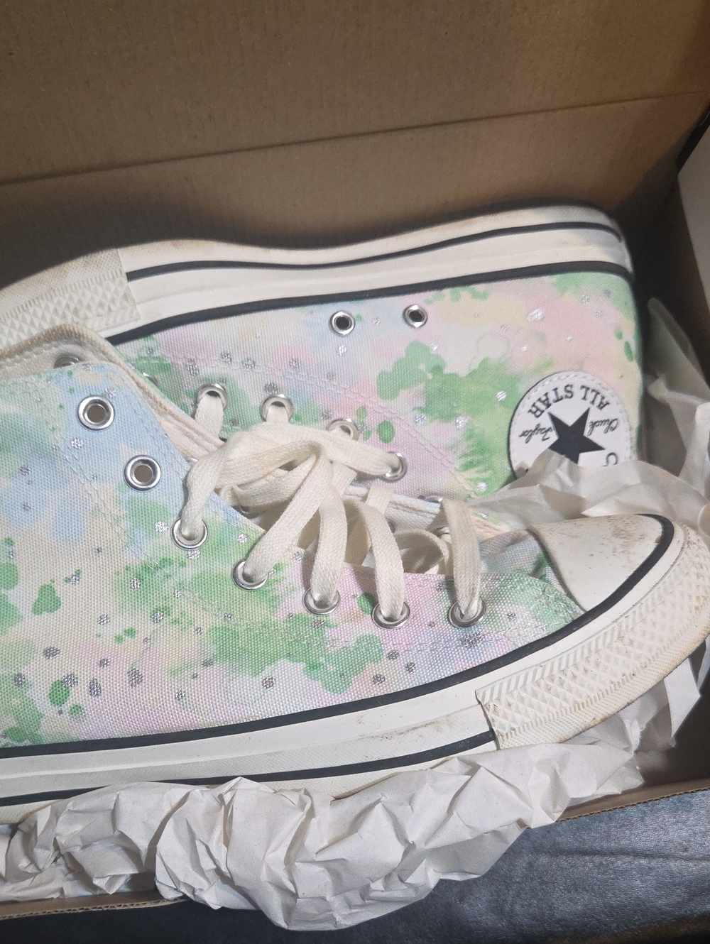 Converse High Top Sneakers in Pastel Green Pink and Blue Tie-Dye